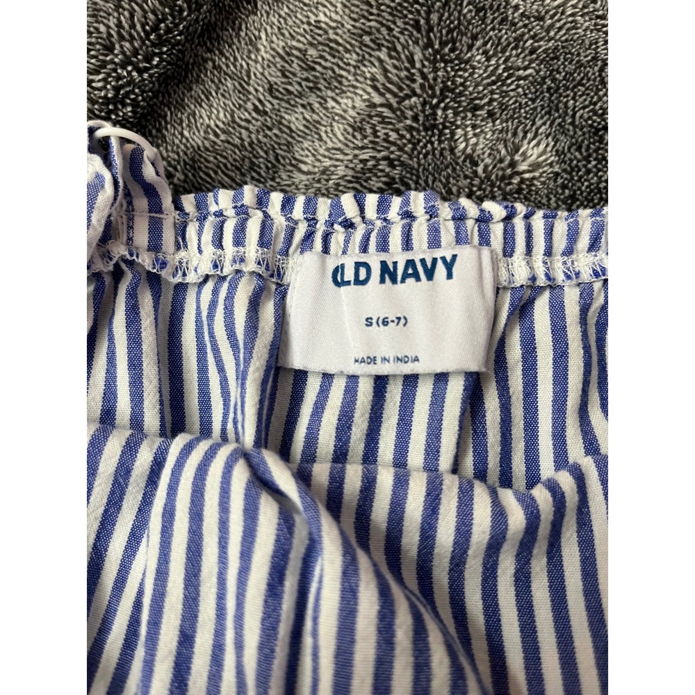 Old Navy Girls Blue White Striped Tiered Sun Dress Smocked Waist Size S 6-7 - Picture 4 of 5